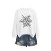 Women's Black & White Snowflake Round Neck Long Sleeve Hoodie - Christmas Casual Fashion for Autumn/Winter.