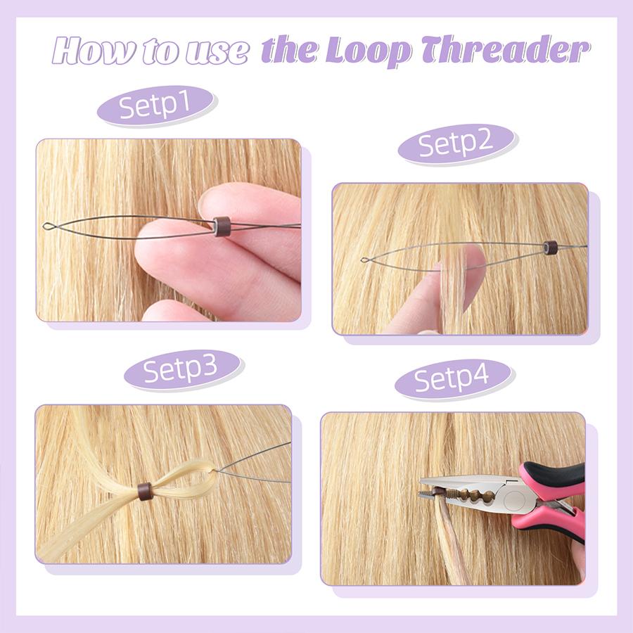 Kit de extensões de cabelo Micro Link Alicate e agulha de micro tração e enfiador de laço Um conjunto para extensões de cabelo de contas