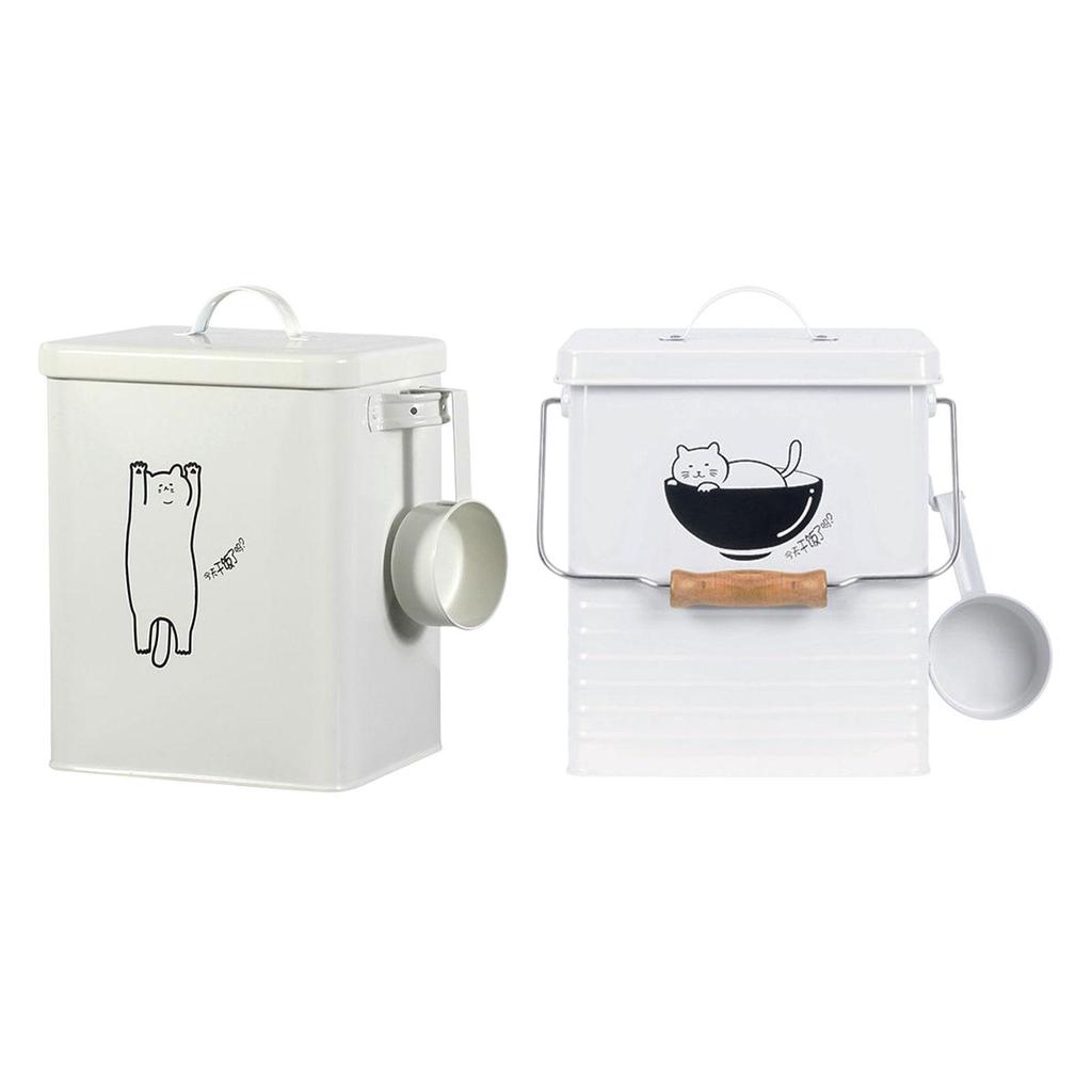 Cat Food Storage Container Dustproof Cover Iron Food Dispenser for Apartment