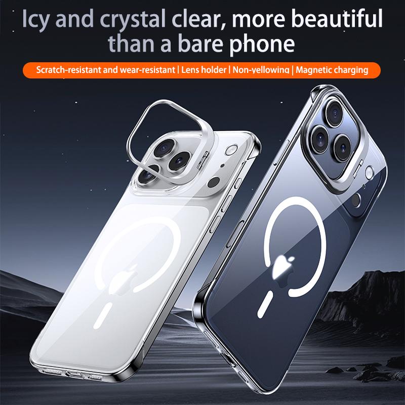 Ultra Thin Frameless Clear Holder Phone Case for IPhone Air 17 16 15 14 13 Pro Max Magnetic Transprarent Lens Bracket Hard Cover