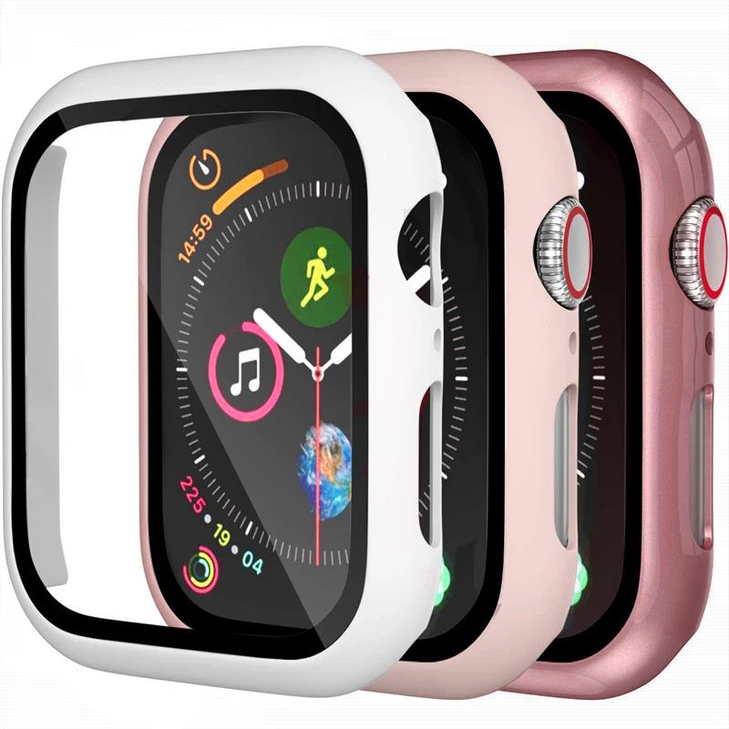 3PCS Tempered Glass+cover For Apple Watch Accessories 45mm 41mm 44mm 40mm Screen Protector Apple watch Case serie 9 4 5 6 SE 7 8 7