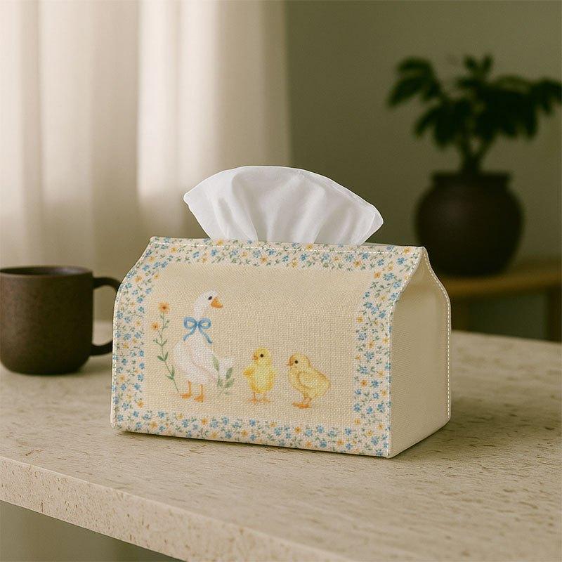 2D Flat,1pc Storybook Illustrative Vintage - Fabric Napkin Holder, Duck Family Floral - Ideal for Home, Parties, Cars, Kitchens, Dining Tables, for Ho