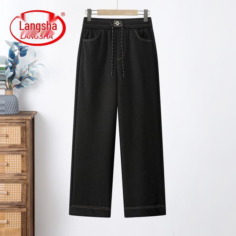 LangSha Mid-Aged Women's Elastic Waist Straight-Leg Jeans