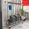Movable Stainless Steel Mop & Broom Hanger - Floor-Standing Punch-Free Storage Rack for Balcony & Bathroom