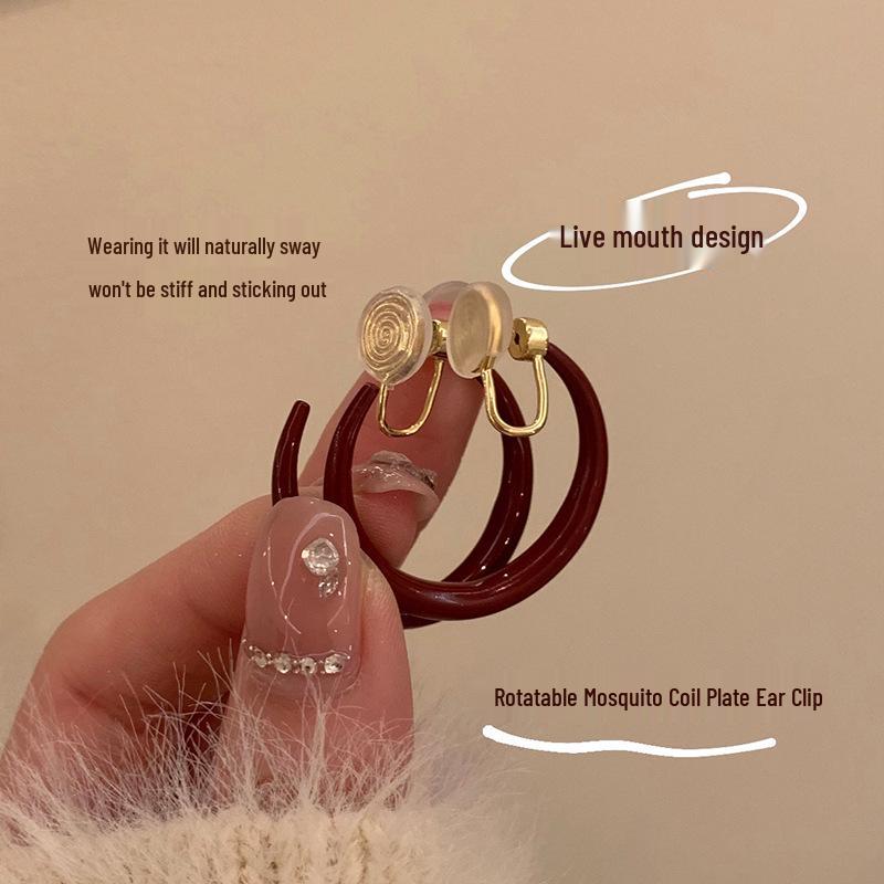 Elegant Retro Hong Kong Style Angora Red Hoop Earrings for Women