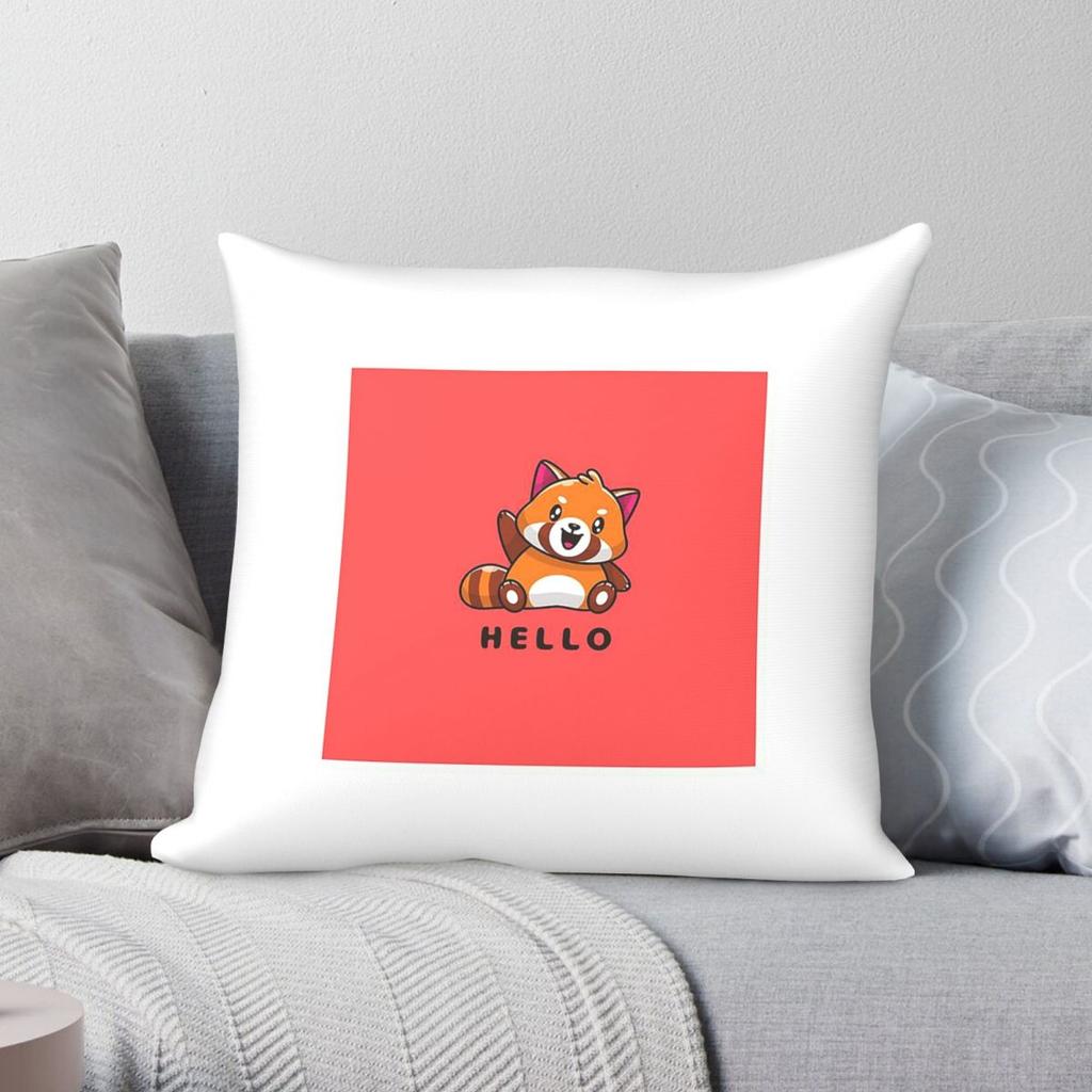 Cute Red Panda Hello Square Pillowcase Polyester Linen Velvet Creative Zip Decorative Pillow Case Sofa Cushion Cover Wholesale