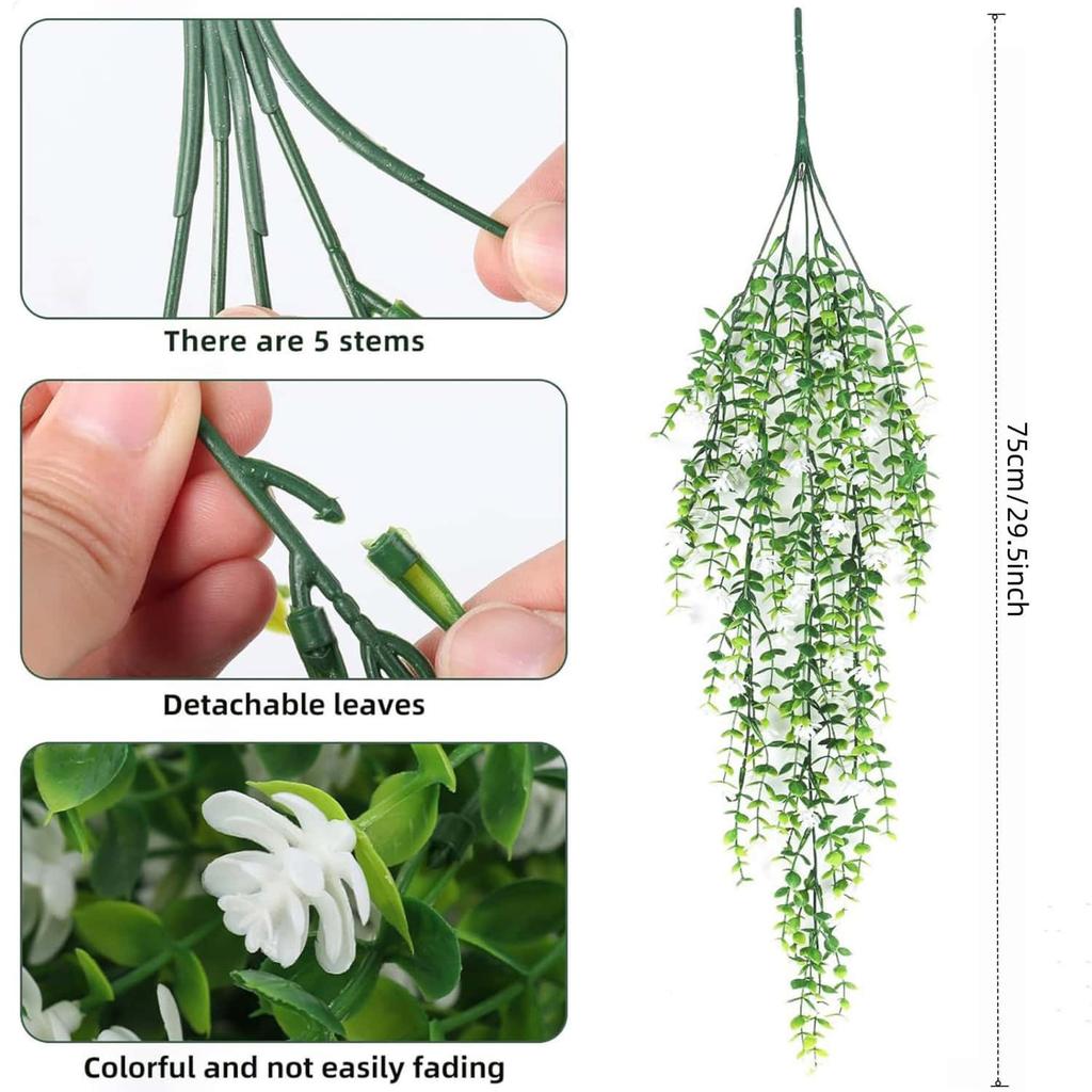 2pc UV Resistant No Fade Artificial  Flowers Eucalyptus Camellia Hanging Realistic Faux Floral for Outdoor Indoor Wall Decor