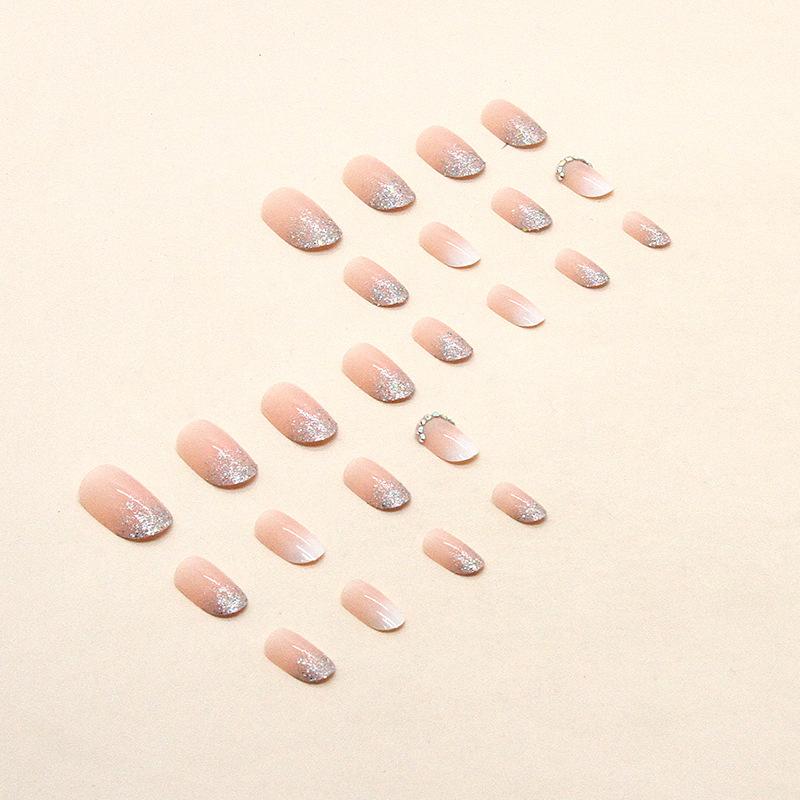 Simple Pure Desire Girl Powder Fake Nails Gradual Change Glitter Powder Diamond Wearing Nail Gentle Round Head Nail Piece Nail Piece