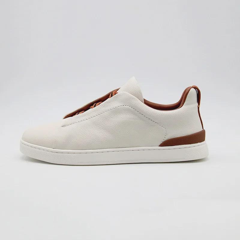 

2024 Модные белые мужские туфли без застежек из натуральной кожи – дышащая, нескользящая мягкая подошва для осени/зимы 42 коричневый/белый