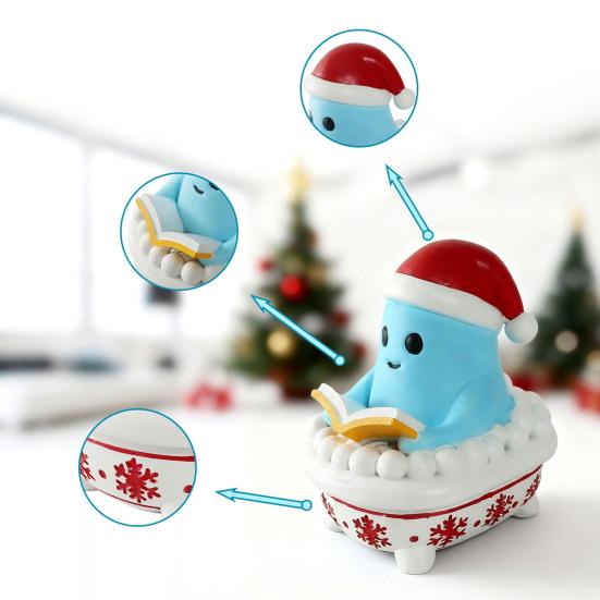 Yousheng Christmas Night Light Handmade Resin Sculpture Soft Glow Lamp Cute Santa Claus Snowman Ghost Reading A Book Bubble Bath Light Desktop Decor