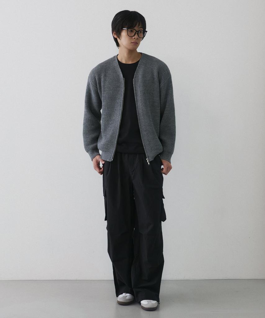 NODU Essential V-Neck Knit Zip-Up Cardigan [Gray]