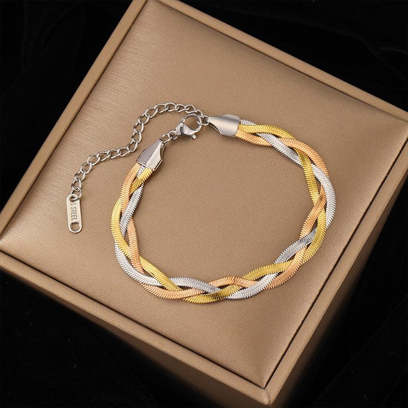 Stainless Steel Tricolor Braided Bracelet for Women Snake Bone Chain Party Ornaments