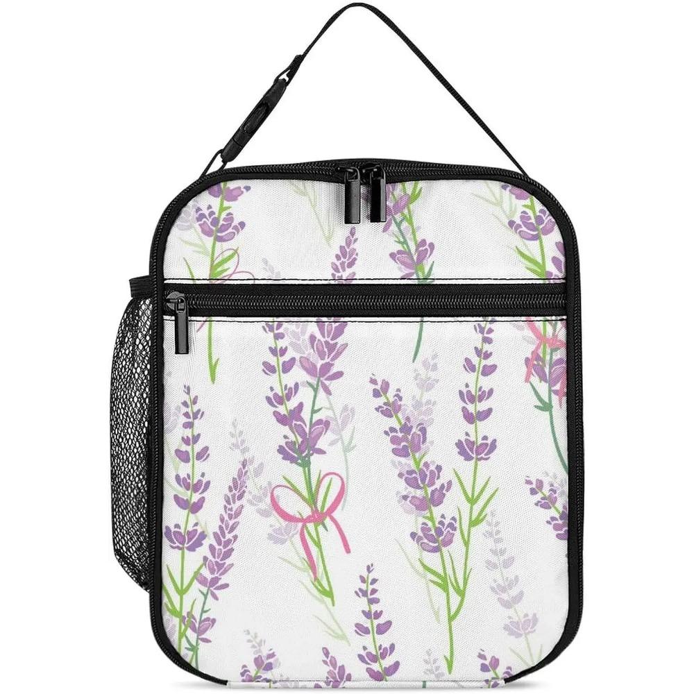 Womens Girls Floral Insulated Lunch Bag with Name Reusable Lunch Box Container Leakproof Organizer Double Zippers