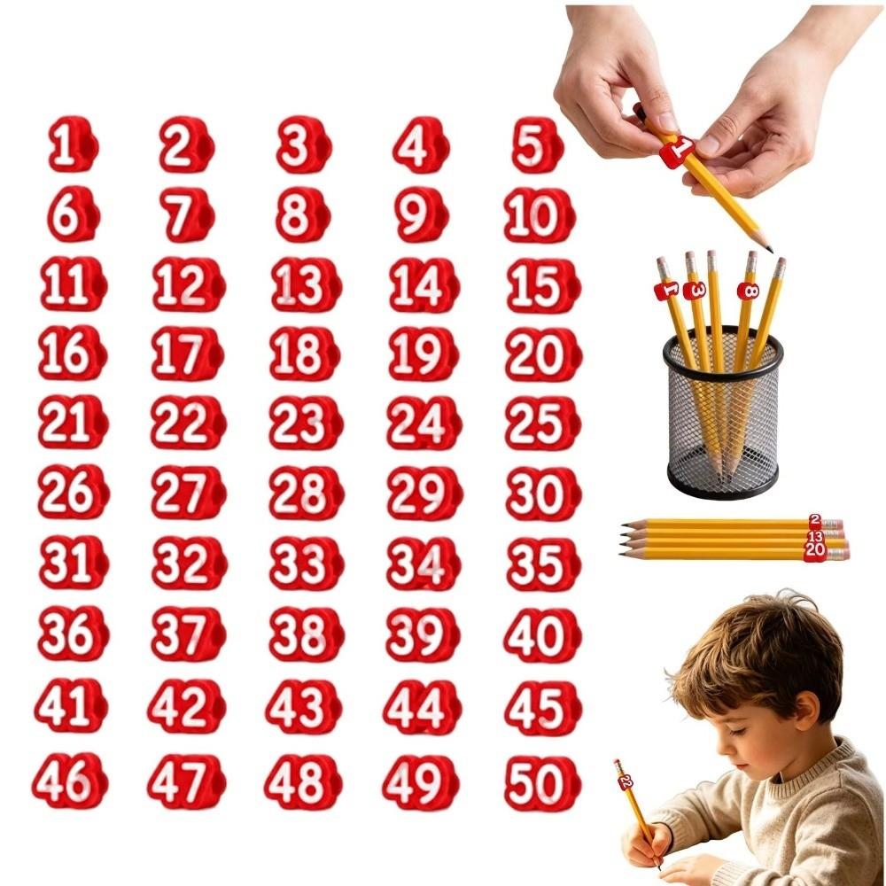 50pcs Reusable Numbered Pencil Toppers Soft Numbered Pencil Caps  Students Teachers Organization