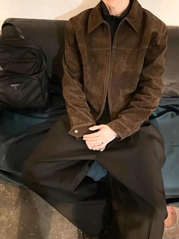 

Осеннее темно-коричневое короткое пальто в американском ретро-стиле, мужское, с высоким чувством стиля, хулиганское, красивое, чистое, с отворотами на плечах спереди 2XL коричневый