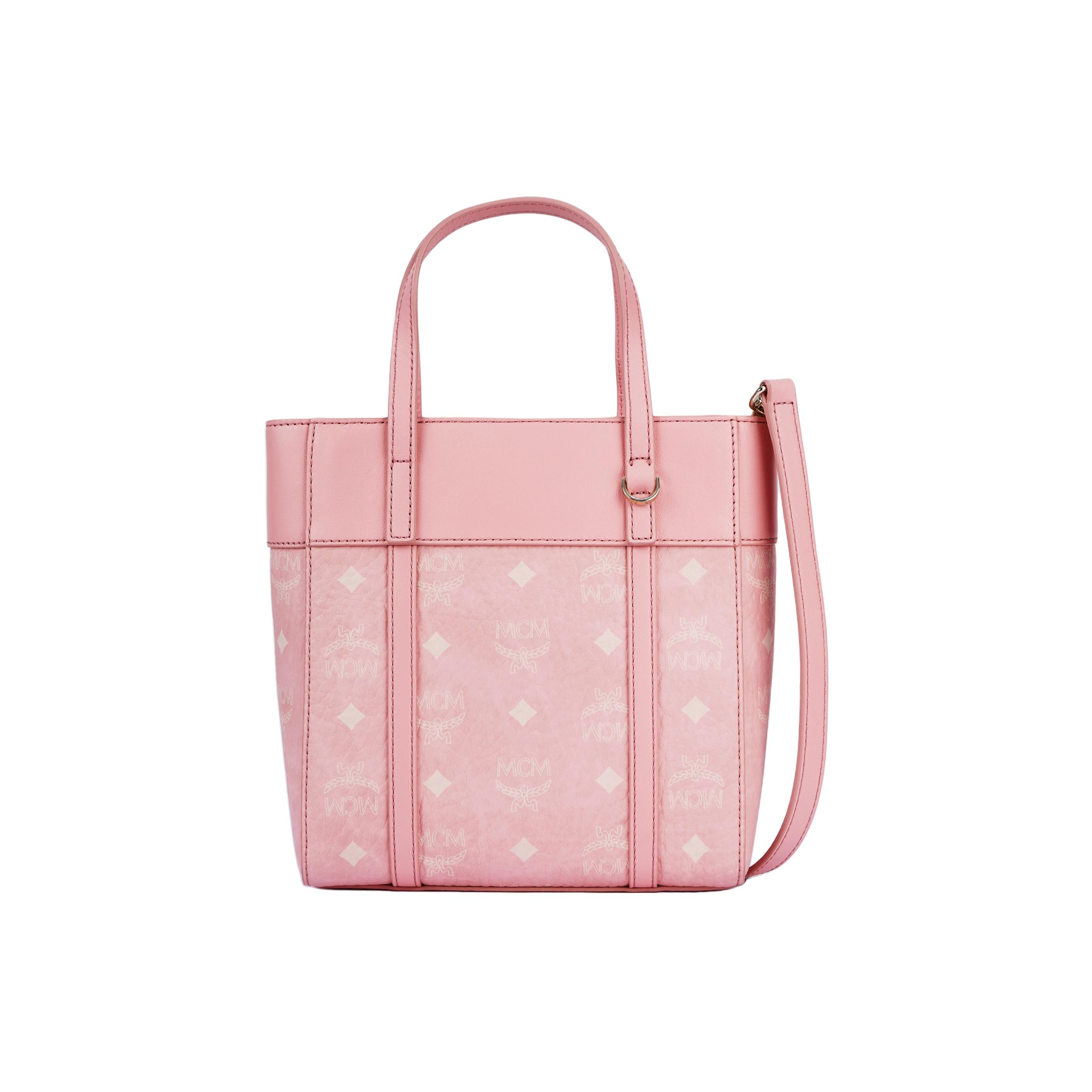 

MCM Visetos Pink Leather Mini Tote Bag with Detachable Strap for Daily & Travel Use Basic Set (Bag+Dust Bag)