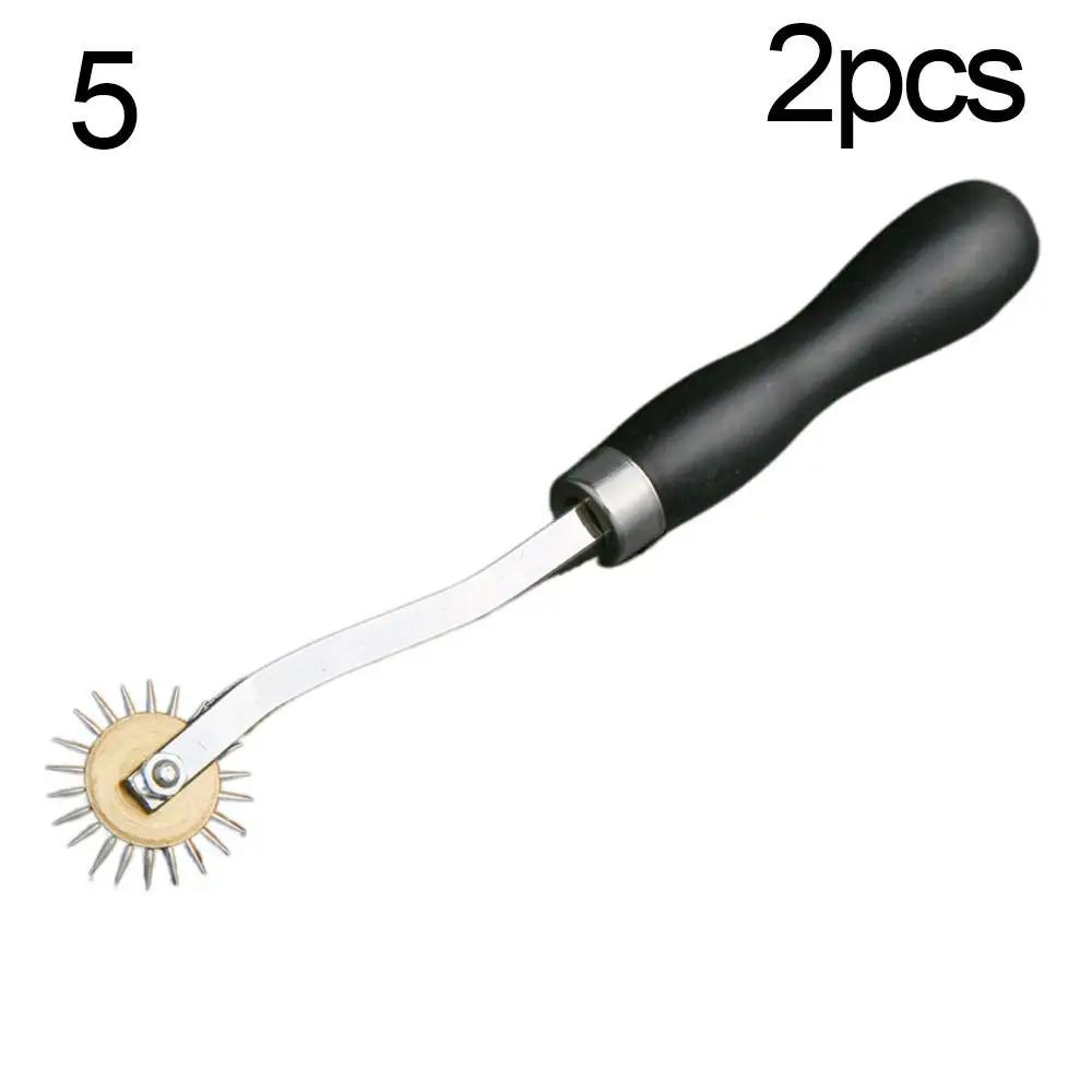 2 Styles Leather Craft Awl Tool Hole Maker Wooden Handle Sewing Stitching Punching Sewing Supplies Stainless Steel Punch Tools