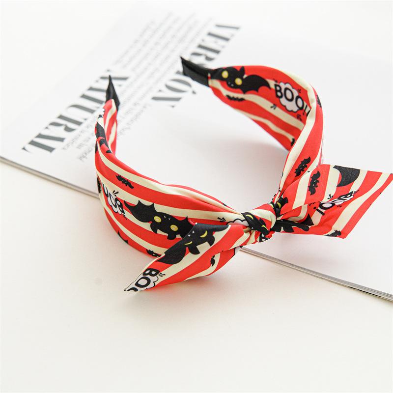 Halloween Skeleton Pumpkin Fabric Crossover Wide Headband Women's Printed Ghost Festival Gut Hair Bands