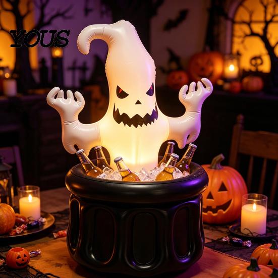 Ghost Ice Bucket Inflatable Bucket, Halloween Party Drink Tub, White Beverage Cooler for Decor, Outdoor Picnic Storage