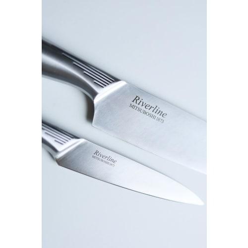 Two-piece kitchen knife set (Santoku and Petty) [Riverline, a long-established cutlery manufacturer founded in 1873] "All-stainless steel, streamlined