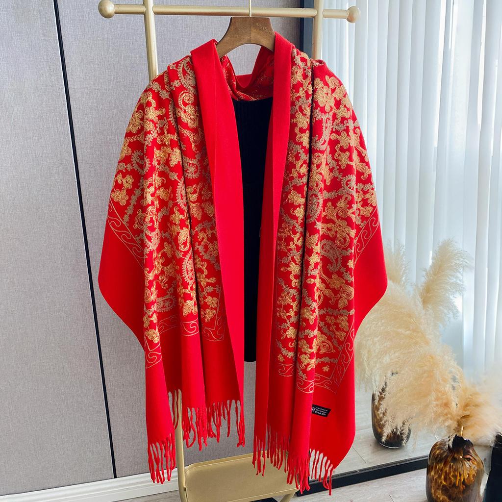 New Pashmina Cashmere Blend Mujer Bufanda Scarves Warm Echarpes Embroider Flower Poncho Cape Thick Warm Poncho Kerchief Scraf