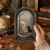 Medieval Arched Window Decor Halloween Vintage Arch Wooden Sign, Gothic Spooky Ghost Wall Hanging with Bracket, Rustic Dark Aesthetic Home Ornament