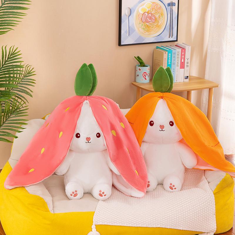 Strawberry Rabbit Plush Toy: Cute Doll Pillow & Birthday Gift for Girls