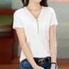 NaVaVa NT2346 Simple Zip PoinT V Neck ShorT sleeVe T shirT