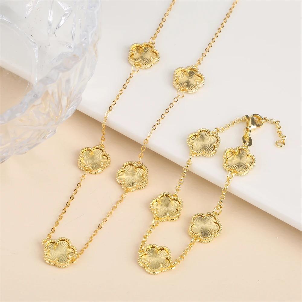 2024 Hot Sale 10 Colors Five-Leaf Flower Set Bracelet Necklace Classic Simple Women Zircon Set Suitable For Daily Party Wear