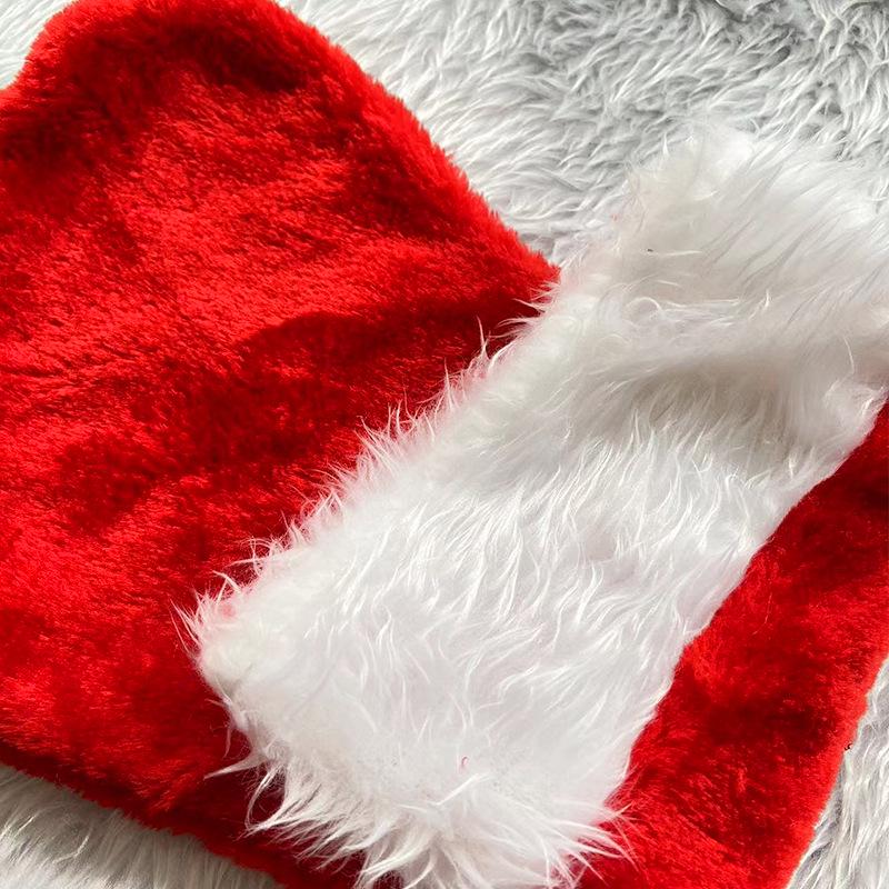 Plush Red Christmas Stockings and Hats for Adults and Children - Festive Holiday Decorations