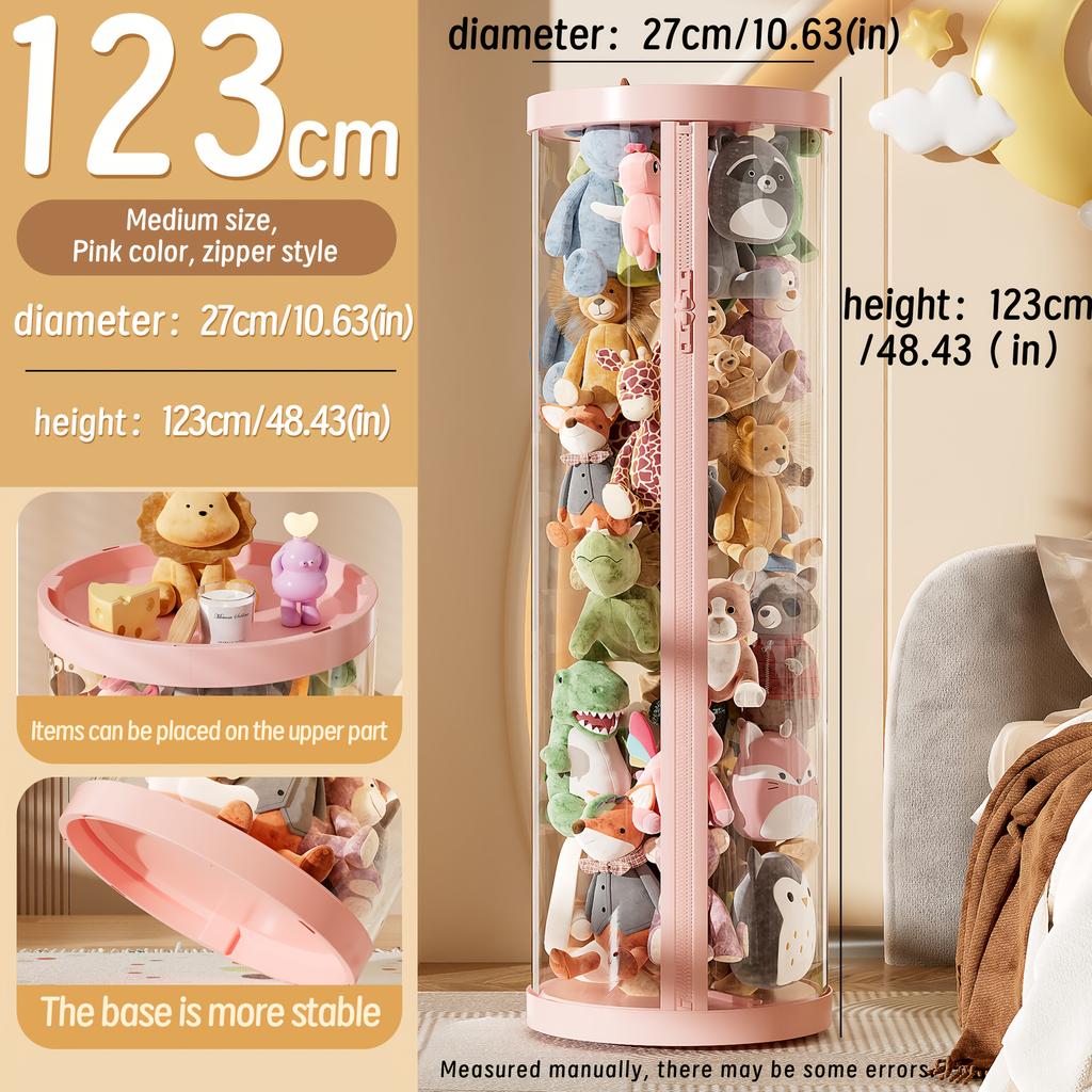 Transparent Storage Box Put Dolls Plush Toys Storage Cylinder with Lid|Perfect for Christmas & Halloween Decor|All-Round Display