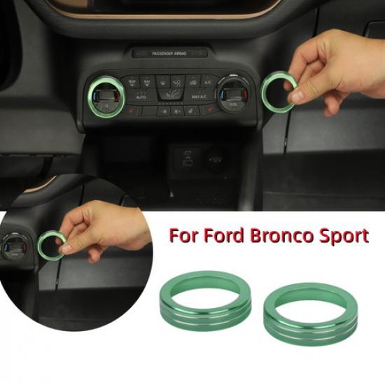 

2x Car Air Condition A/C Switch Knob Trim Ring For Ford Bronco Sport + Green