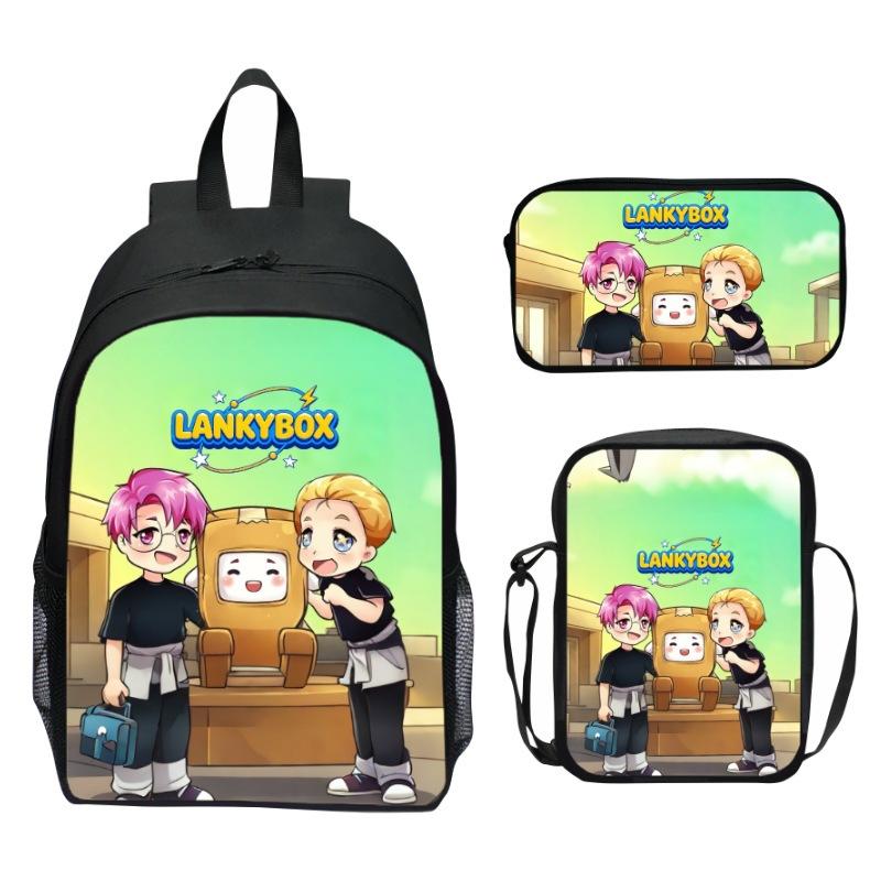 Lankybox Blocky Plüsch 3-teiliges Set Rucksack Cartoon Anime Schultasche für Kinder