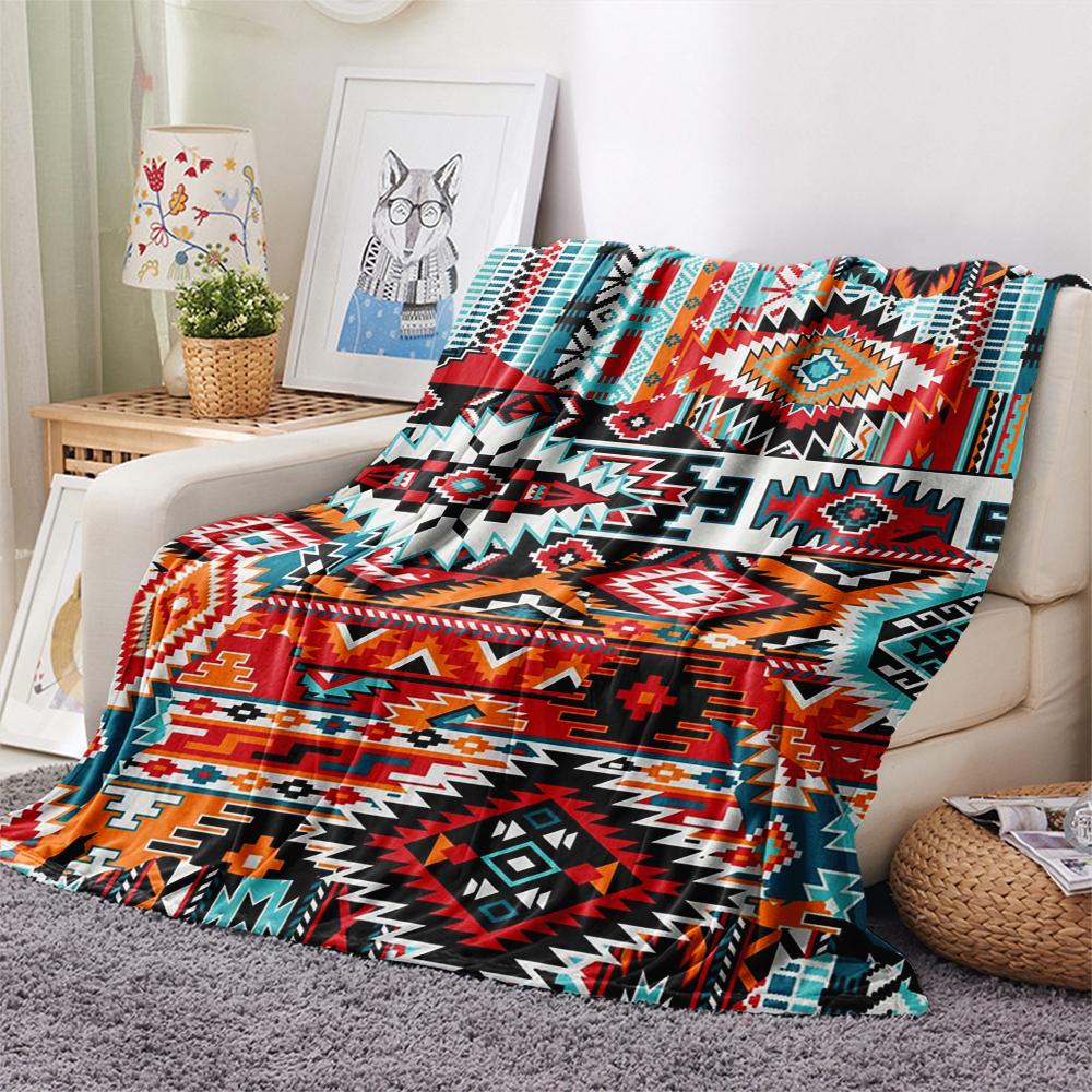 1Pc Native American Pattern Print Flannel Blanket, High Quality Comfortable for All Seasons, Home Decor, Warmth and Comfort, Perfect for Gifts