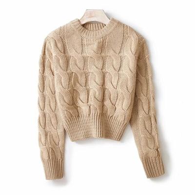 2023 Twist Pullover Knitted Cropped Sweater Women High Waist Semi-high Neck Long Sleeve Tops Jumper Casual Short Sweaters 29255