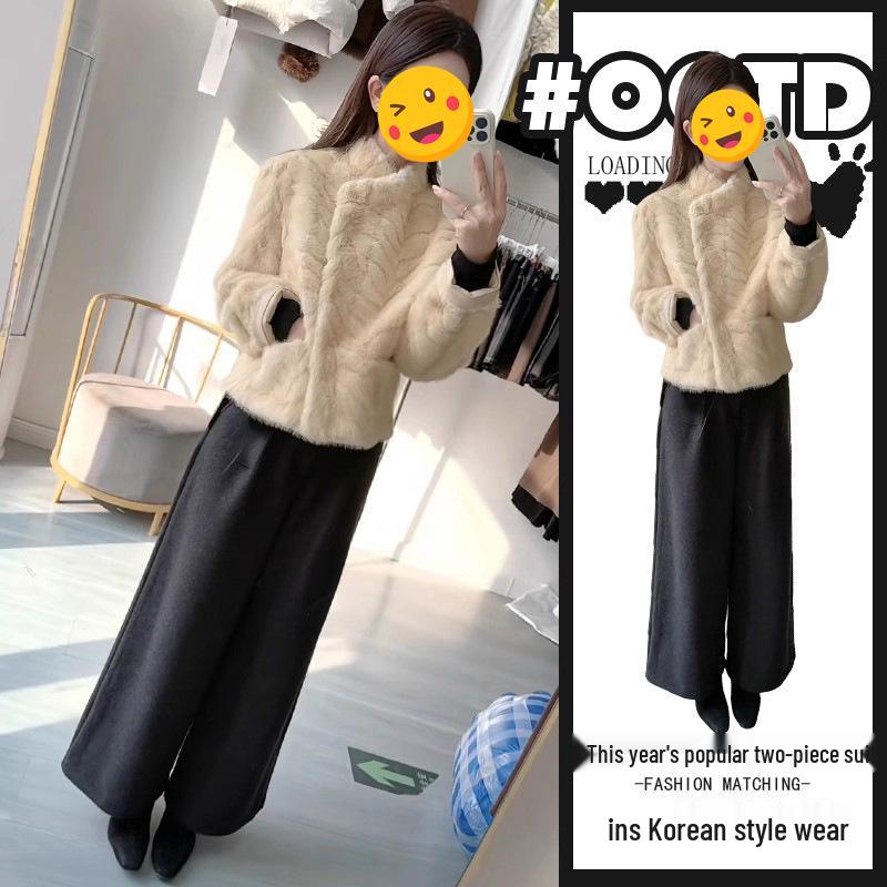 

Women s Winter School Style Two-Piece: Stylish Short Jacket & High-Waisted Wide-Leg Pants 2XL [Recommended 130-145 Jin]