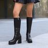 Stivali da Donna Al Ginocchio Tacco Blocco 10cm Plateau 2.5cm Taglia Grande 43 Bota Femminile Essenziale