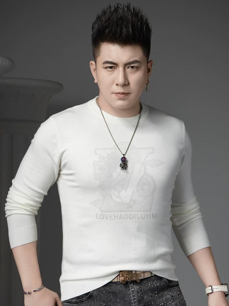 European Style High-End Embroidered Knitwear for Men, 2025 New Autumn and Winter Casual Long-Sleeve Warm Crew Neck Sweater