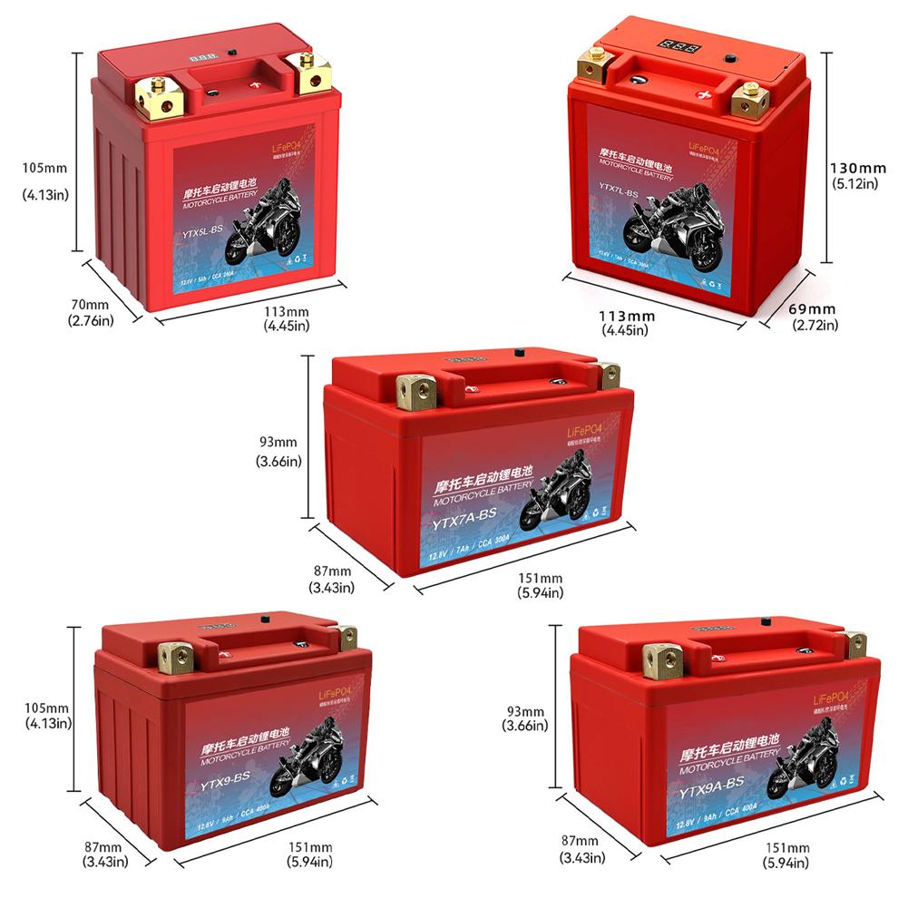 Motorradbatterie LiFePO4 Rollerstarter 12,8 V 5 Ah 7 Ah 9 Ah CCA 200A-400A Eingebauter BMS-Lithiumbatteriespannungsschutz ATV