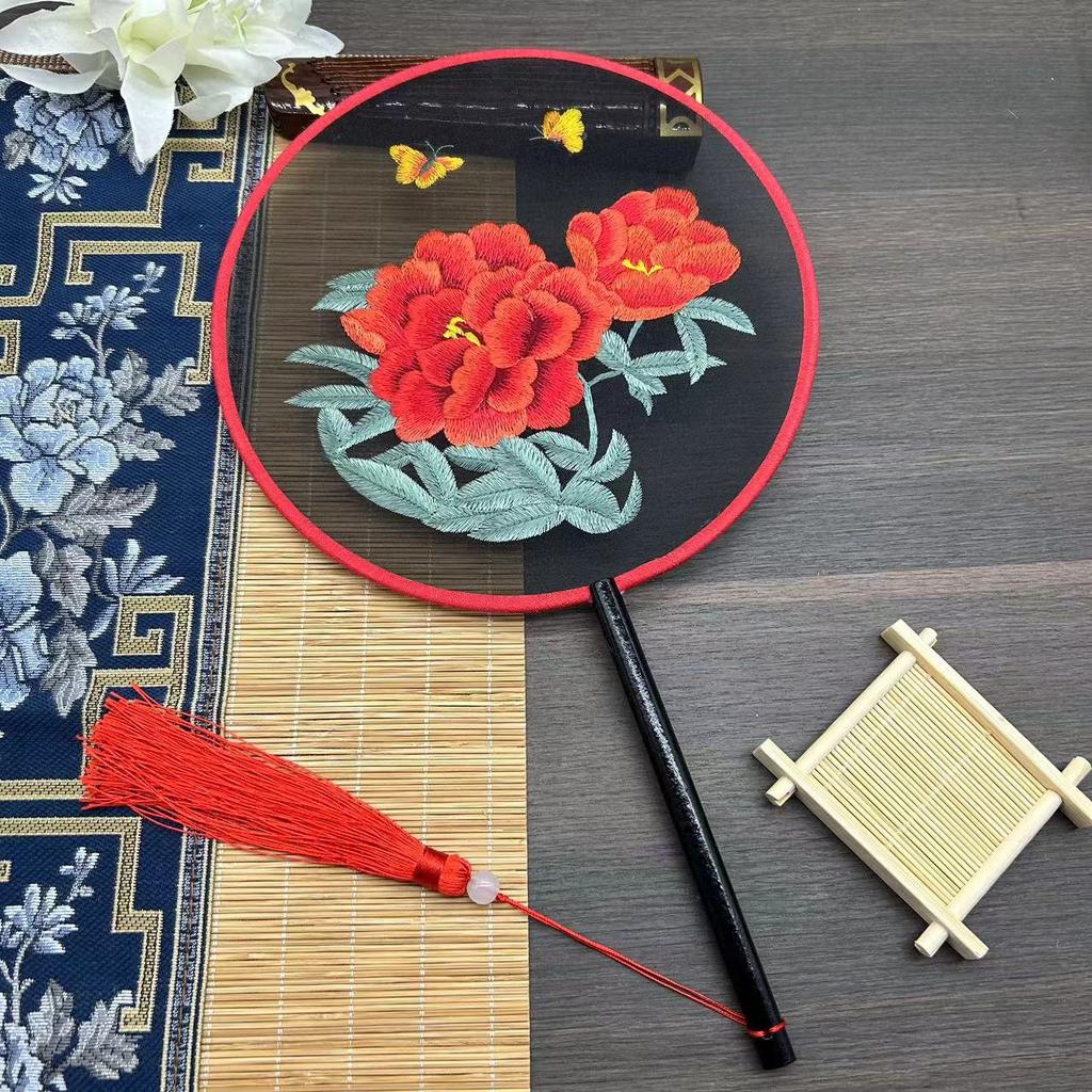 Chinese Style Classical Embroidery Group Fan Gifts Cheongsam Catwalk Photo Props Stage Performance Show Dance Party Round Fan