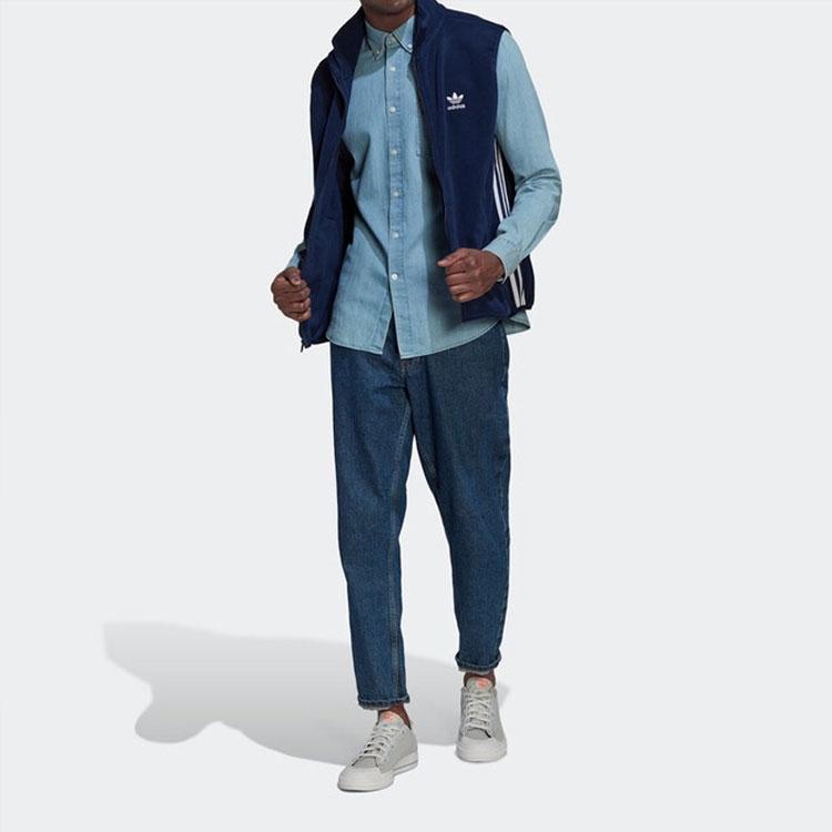 Adidas Striped Casual Logo Print Stand Collar Vest Men Outerwear Night-Indigo HK7391