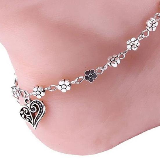 Boho Women Flower Heart Pendant Ankle Foot Bracelet Barefoot Sandal Anklet