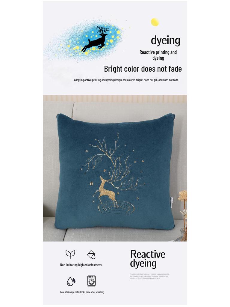 Dual-Use Pillow & Blanket: Crystal Velvet Embroidered Cushion for Car & Office Naps