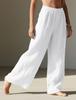 Women's Flowy Linen Wide-Leg Pants - Summer Beach Travel Wear with Elastic Waist & Pockets