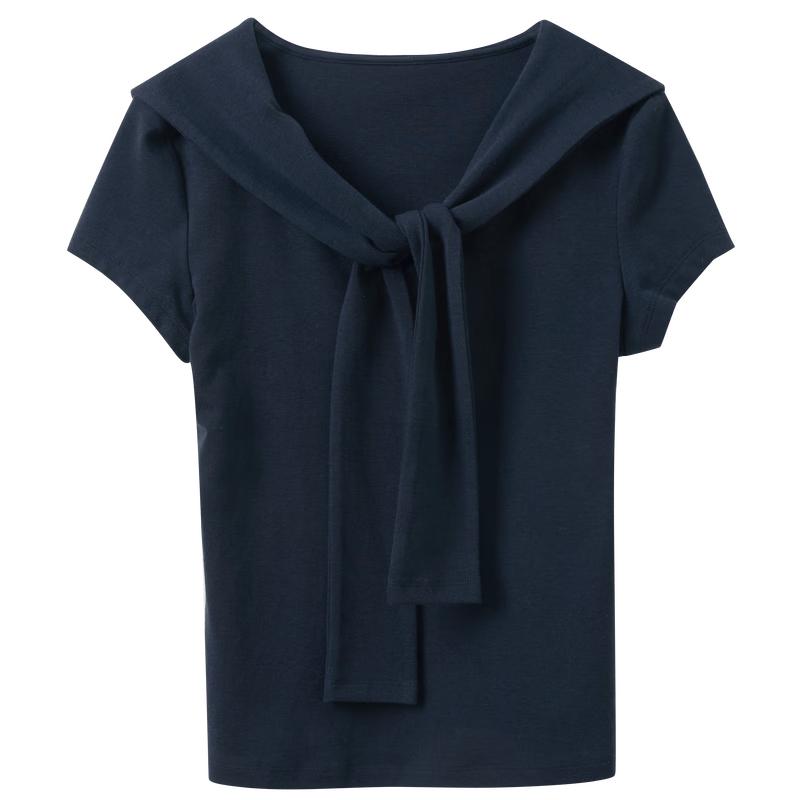 Sancai 2026 Spring Casual Shawl Style Slim Fit V-neck Short Sleeve T-shirt M