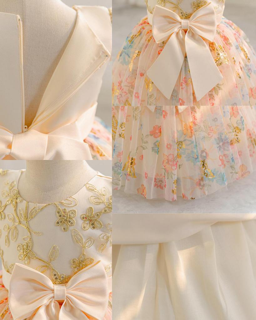 Girls' Puff Tulle Princess Dress with Bowknot for Birthdays & Events