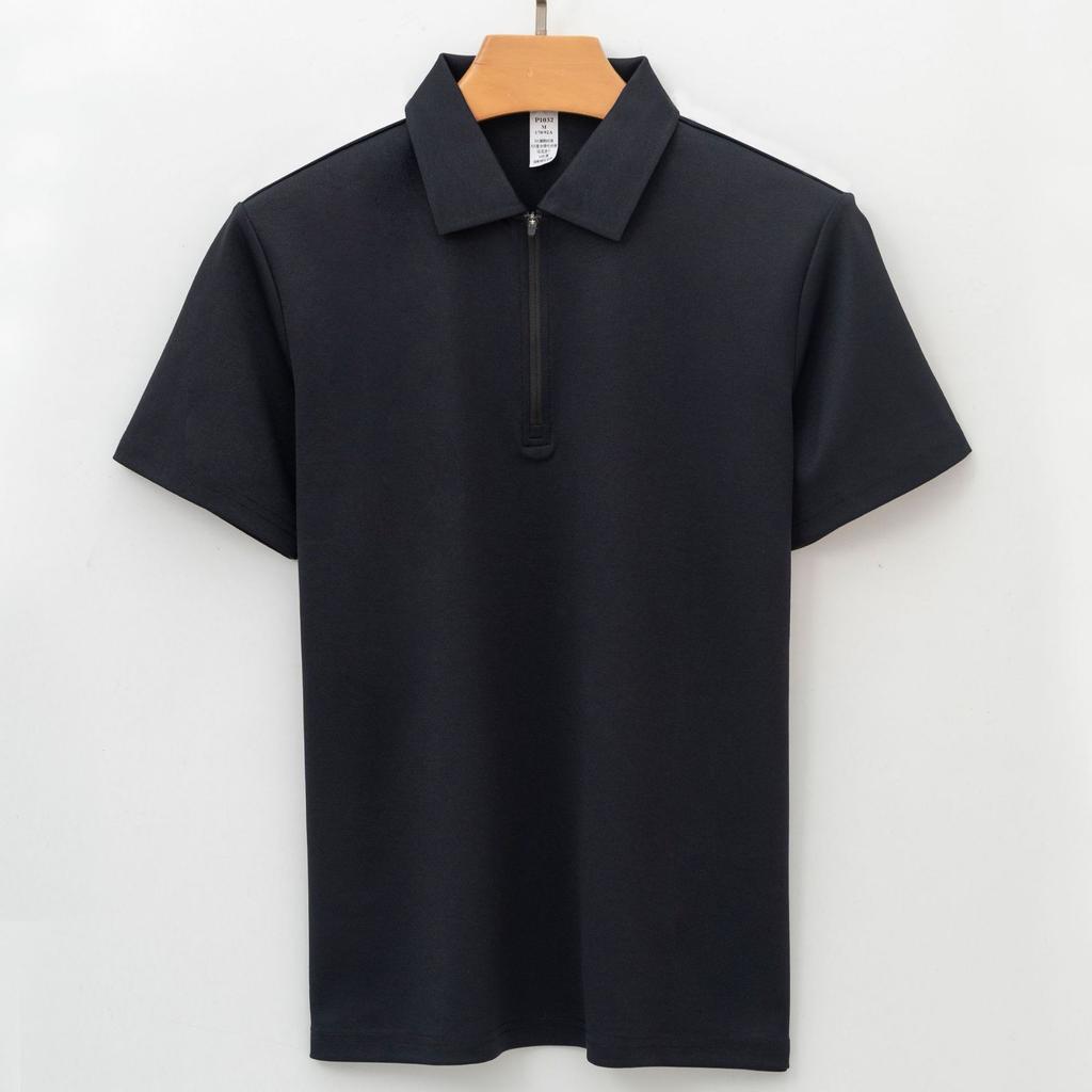 Zipper Polo Top for Mens Active Moisture Absorption Quick-drying and Antibacterial Short-sleeved T-shirt Polo Top