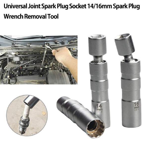 QISF 14MM & 16MM Thin Wall Magnetic Swivel Spark Plug Socket - 3/8-Inch Drive 12-Point Spark Plug Socket Removal Tool - Swivel Extension Permits