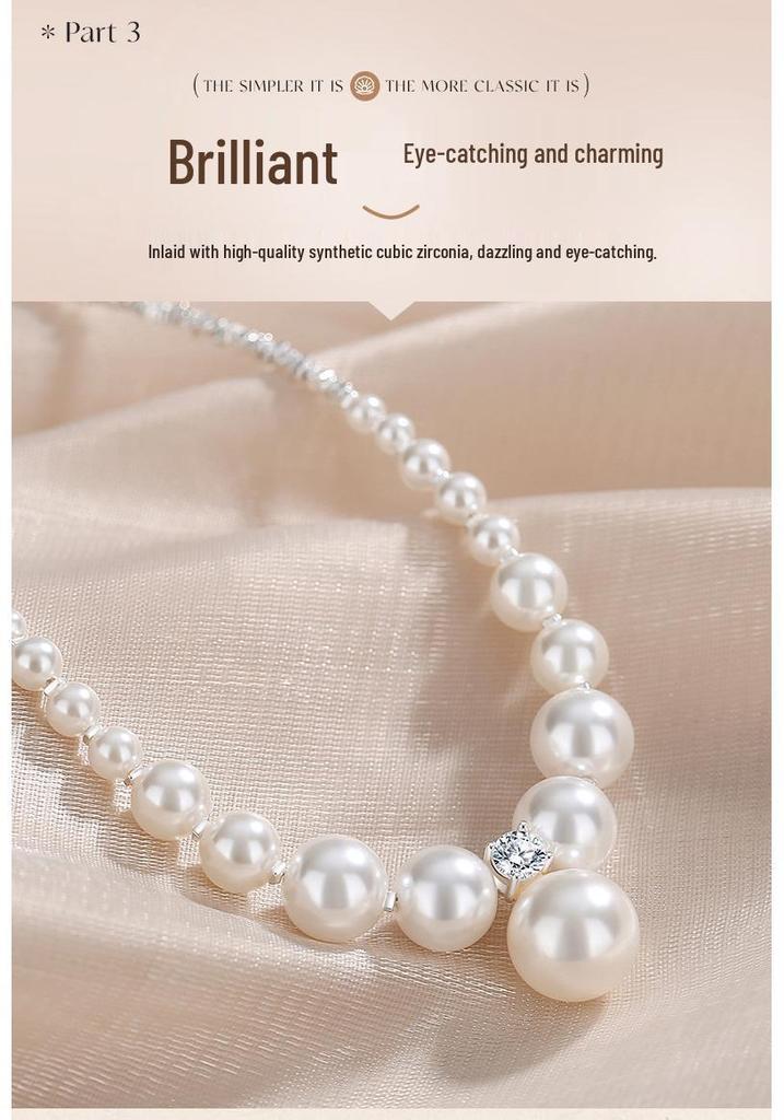 Luxurious S925 Sterling Silver Clavicle Necklace with Crushed Silver and French-Style Round Imitation Pearls.