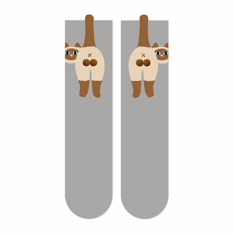 Socks Women's Cute Funny Cat Ins Korean Mid-tube Sleeping Socks Creative Combed Cotton Mid Tube Socks Woman 2025 New Year Gift